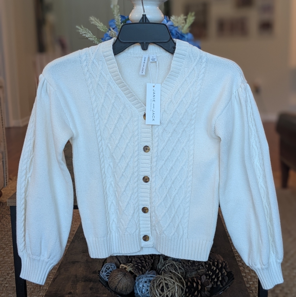 NWT Janie And Jack Cream Cable Knit Cardigan Size 8